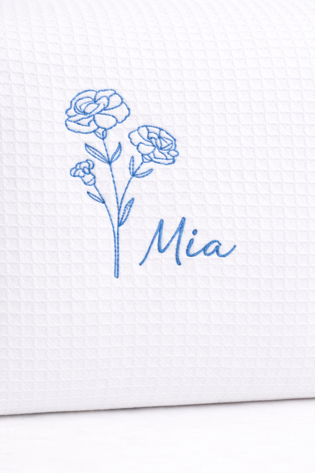 Personalized, custom White Waffle Make Up Bag, birthday flower, birthday gift, bridesmaid gift