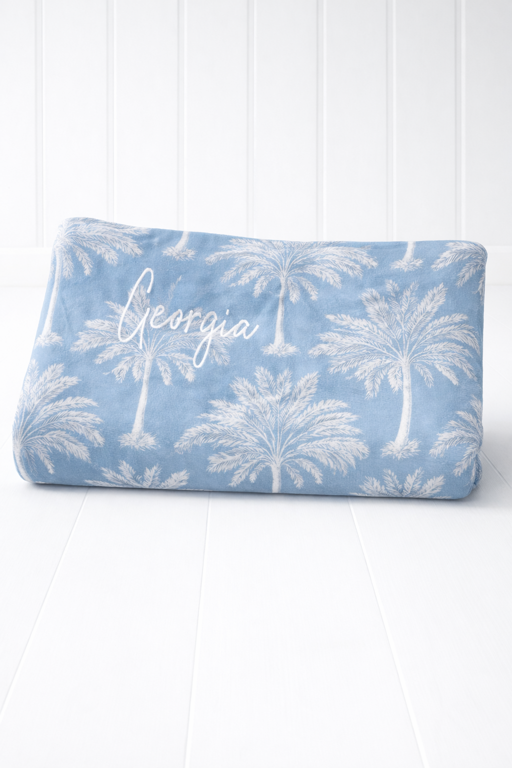 Tropical coastal custom dog blanket, palm tree theme