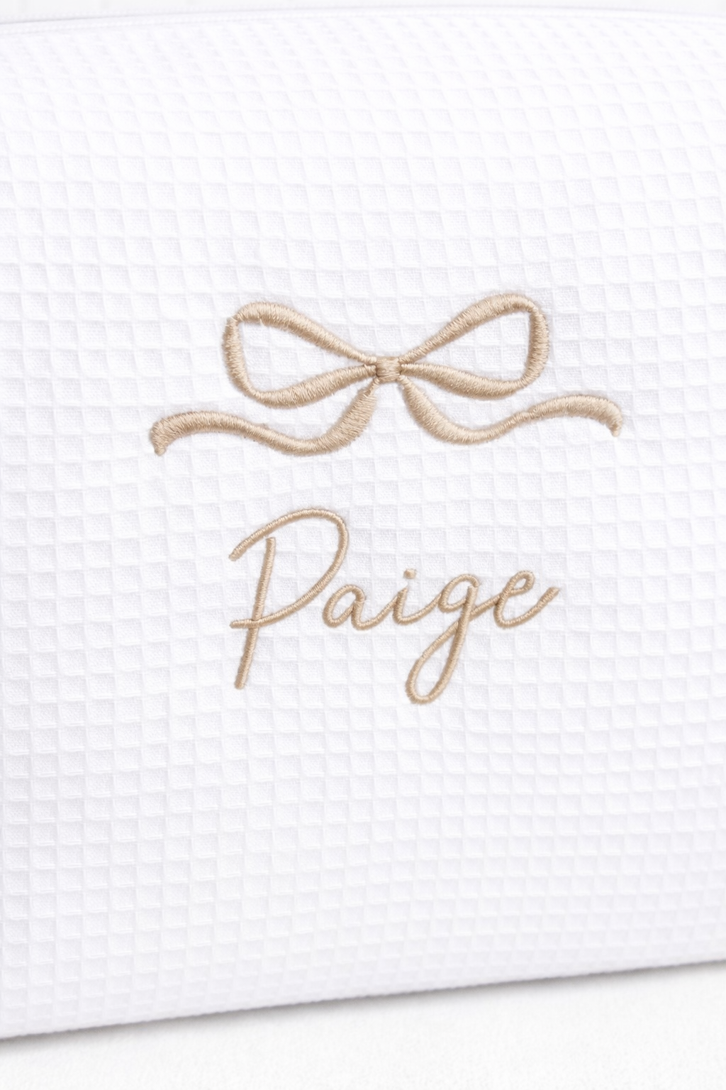 Personalized, custom White Waffle Make Up Bag, birthday gift for mum, brides maids gift,