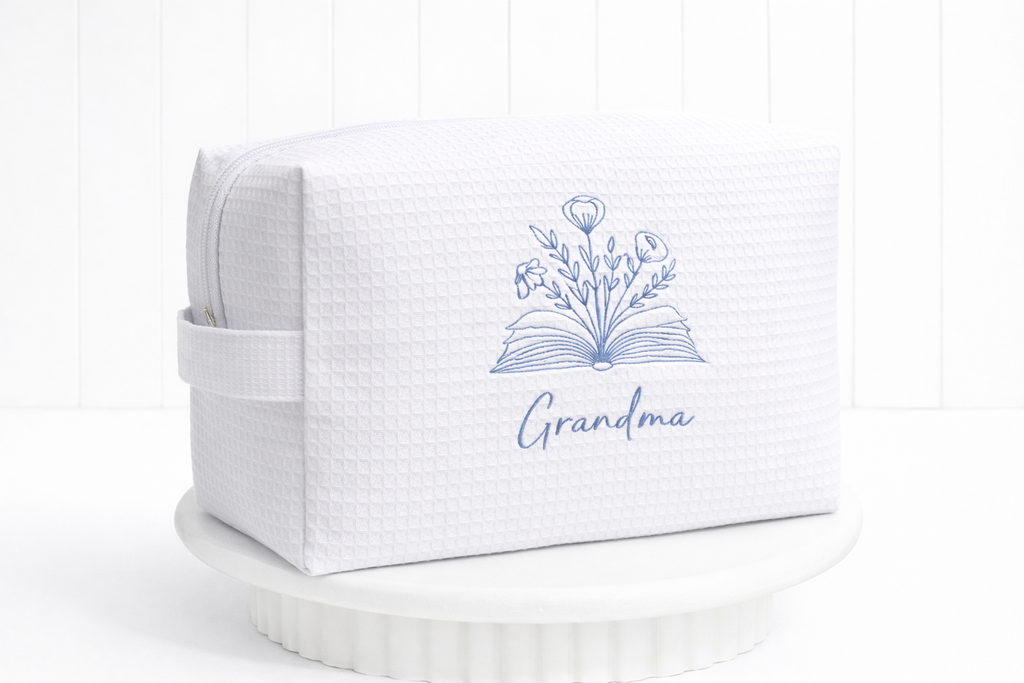 Personalized, custom White Waffle Make Up Bag, mama birthday gifts, mum gifts , grandma gifts, book lover gifts