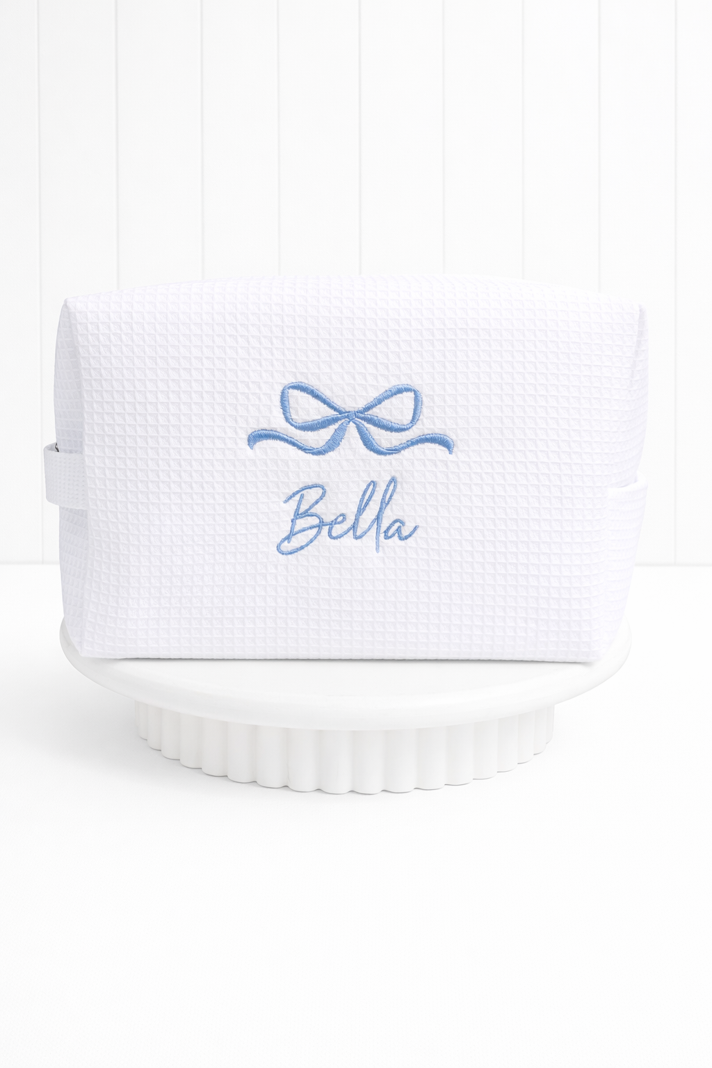 Personalized, custom White Waffle Make Up Bag, birthday gift for mum, brides maids gift