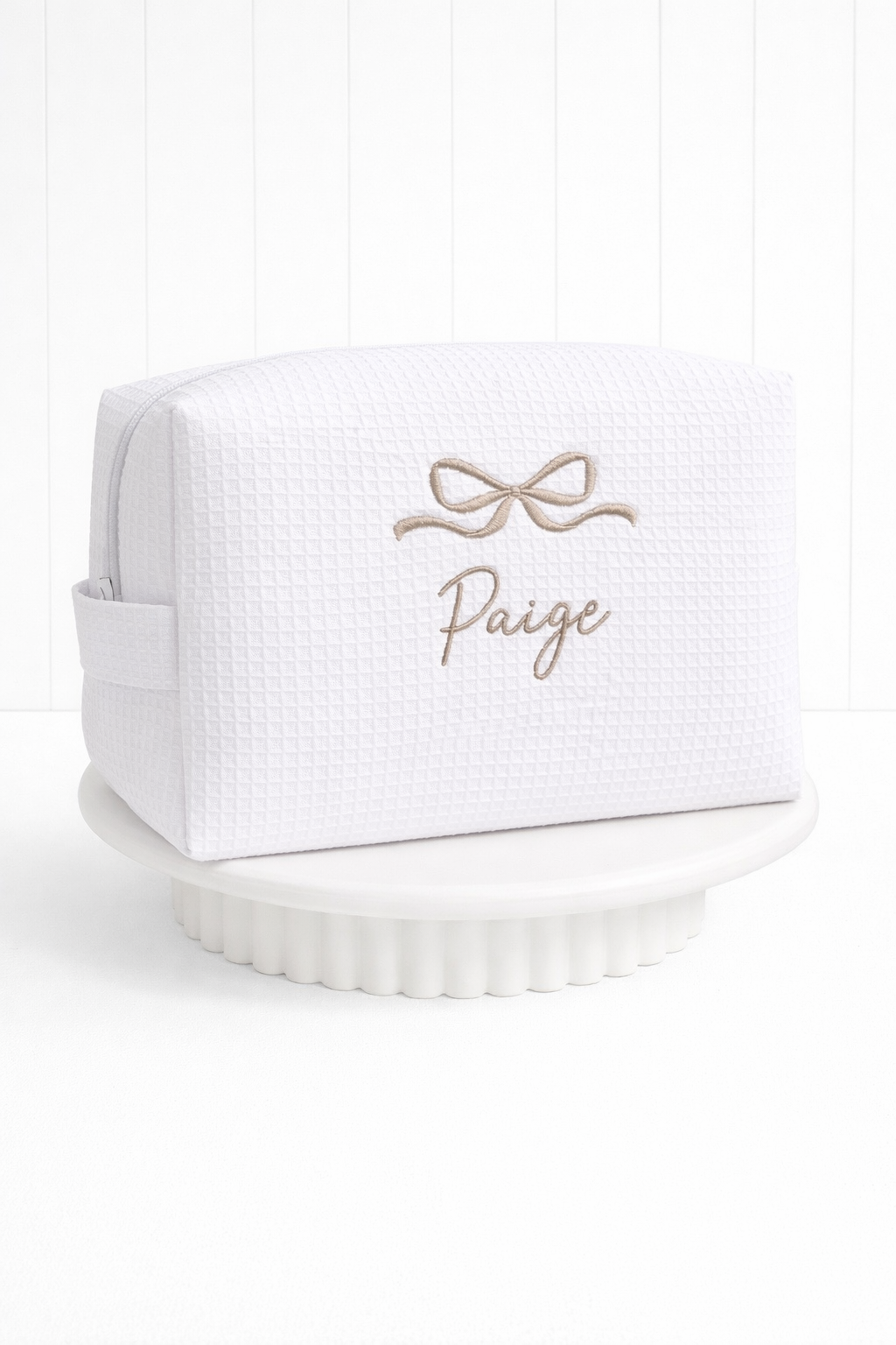 Personalized, custom White Waffle Make Up Bag, birthday gift for mum, brides maids gift,