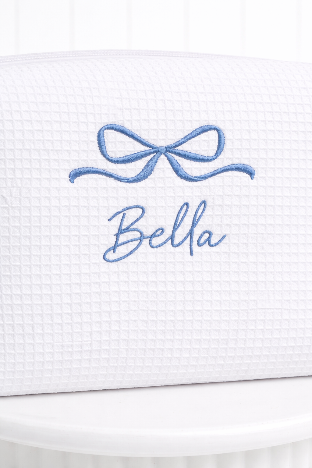 Personalized, custom White Waffle Make Up Bag, birthday gift for mum, brides maids gift