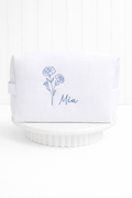 Personalized, custom White Waffle Make Up Bag, birthday flower, birthday gift, bridesmaid gift