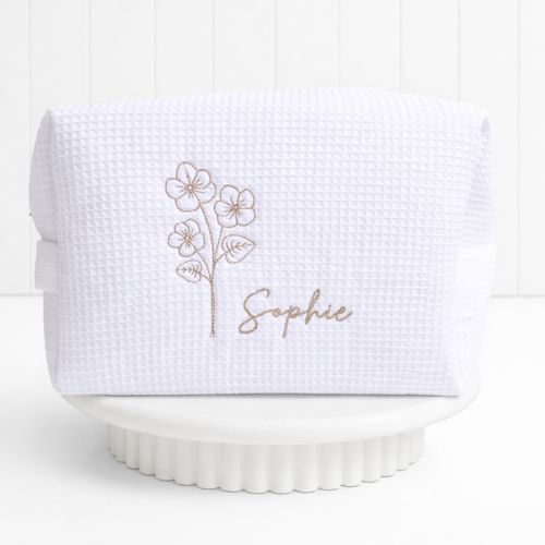 Personalized, custom White Waffle Make Up Bag, birthday flowers, birthday gifts, bridesmaid gifts