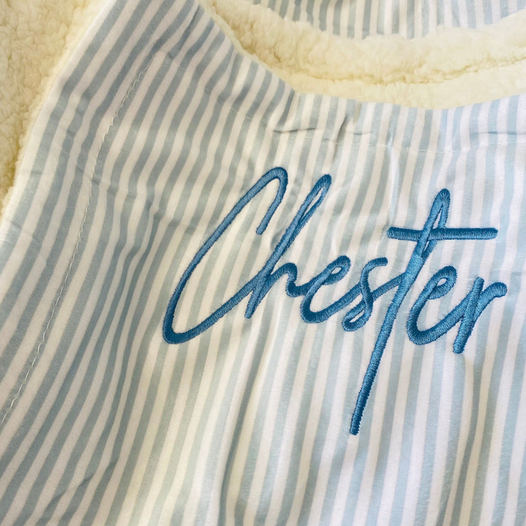 Blue coastal stripe custom dog blanket, Signature range