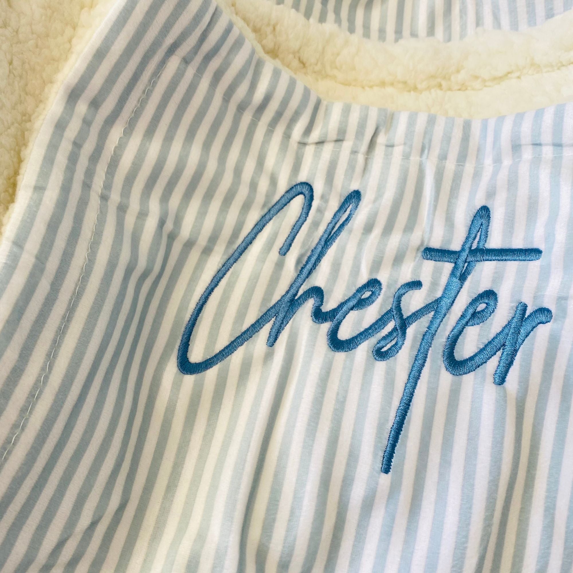 Blue coastal stripe custom dog blanket, Signature range