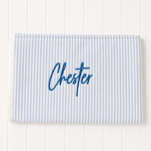 Blue coastal stripe custom dog blanket, Signature range