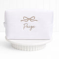 Personalized, custom White Waffle Make Up Bag, bow, birthday gift for mum, brides maids gift,