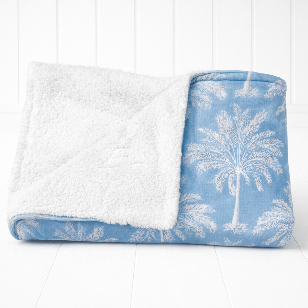 Tropical coastal custom dog blanket, palm tree theme