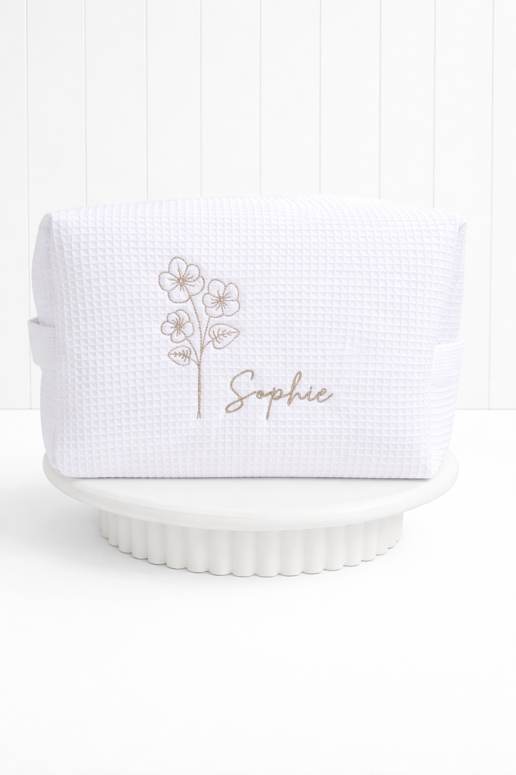 Personalized, custom White Waffle Make Up Bag, birthday flowers, birthday gifts, bridesmaid gifts
