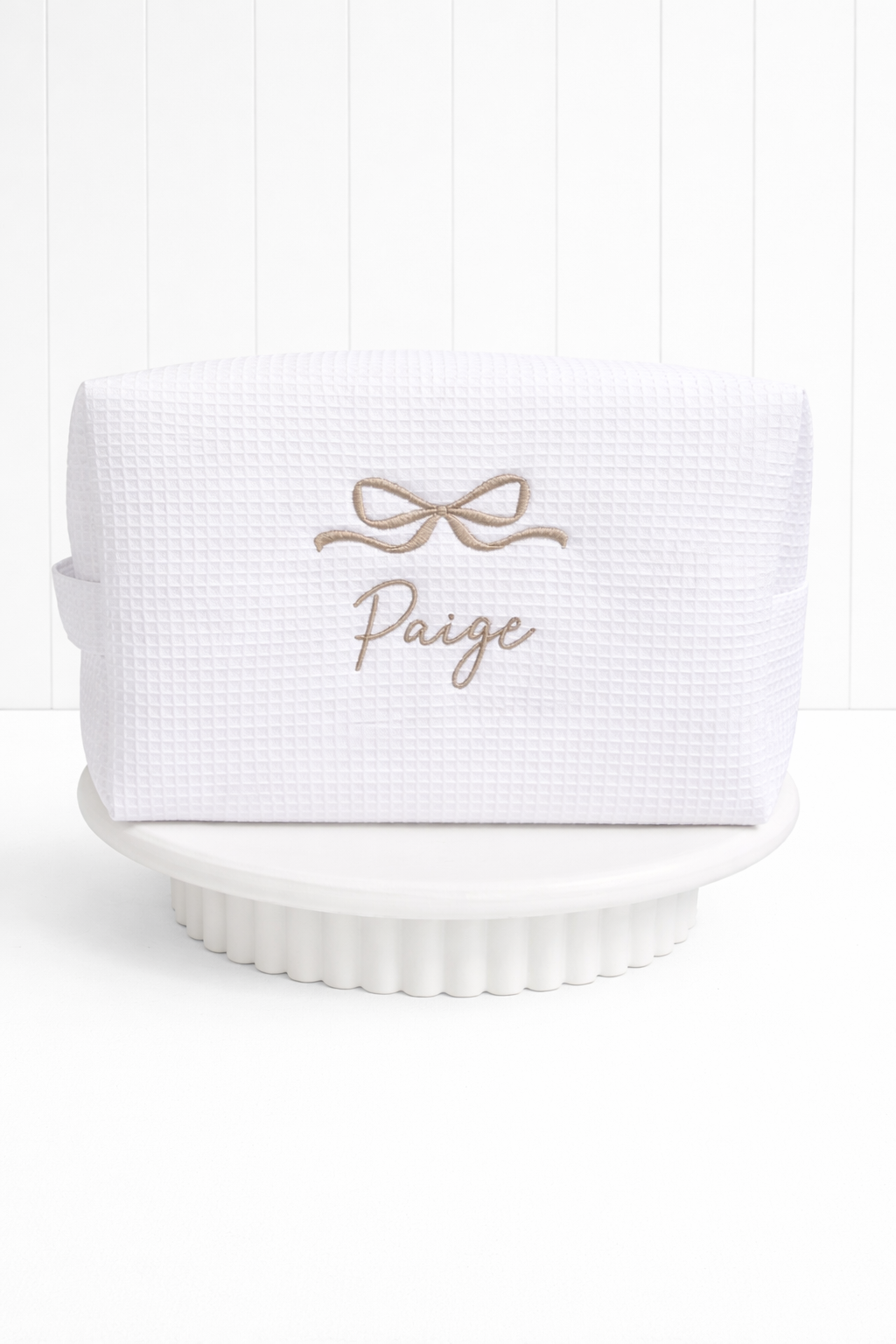 Personalized, custom White Waffle Make Up Bag, birthday gift for mum, brides maids gift,