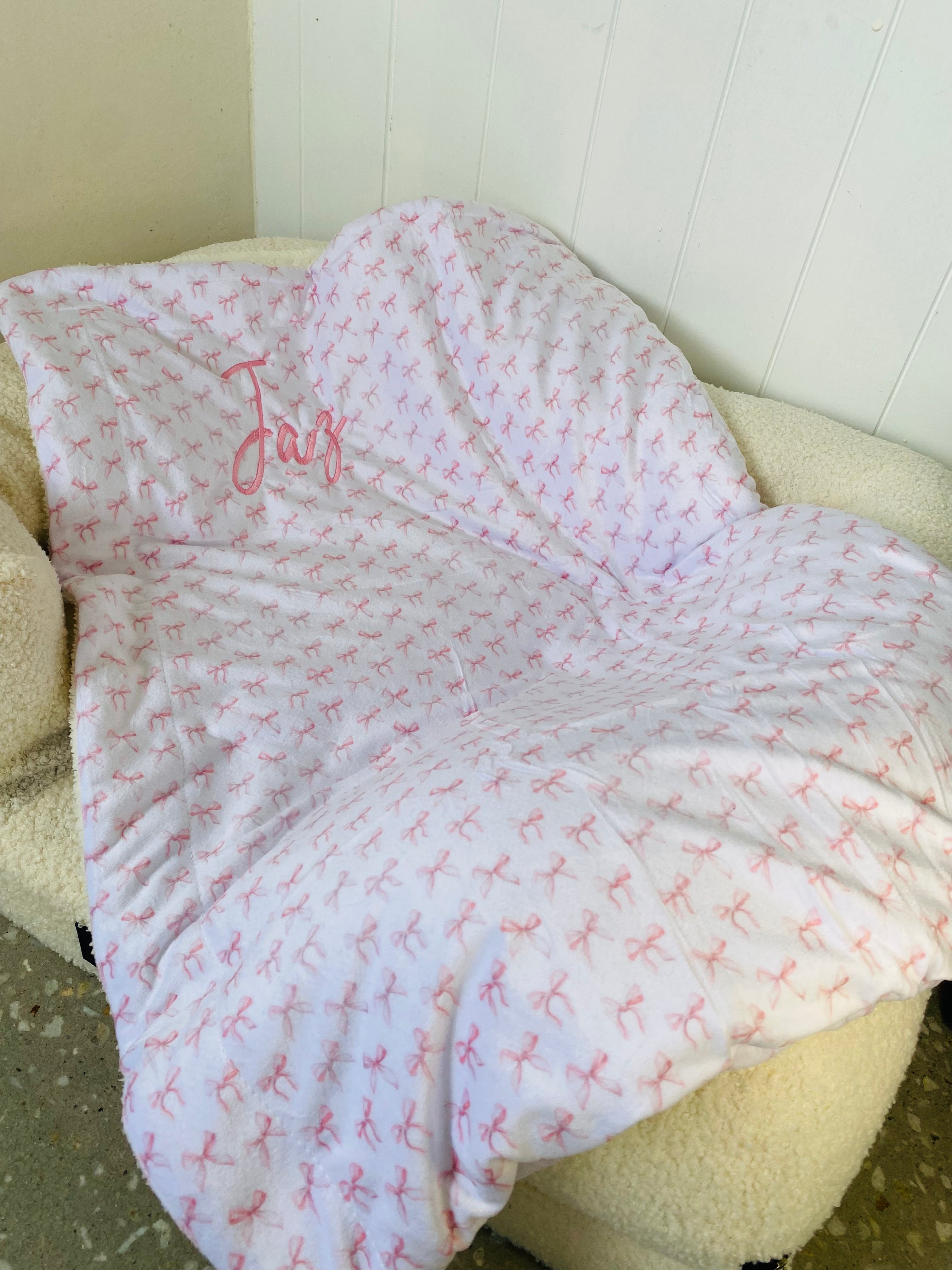 Cute pink bow custom dog blanket