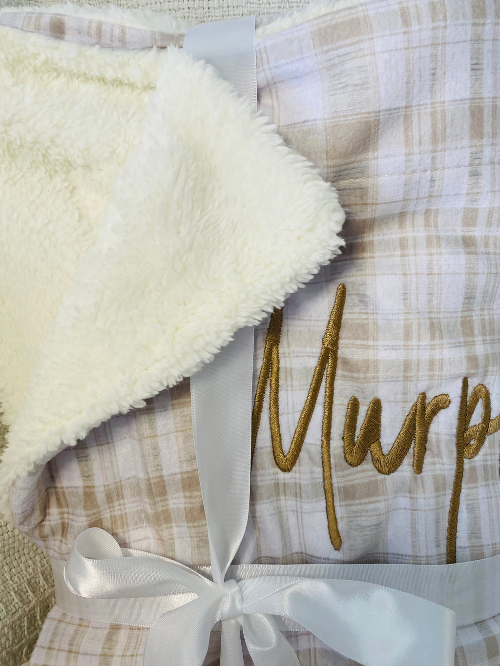 Beige, plaid print custom dog blanket