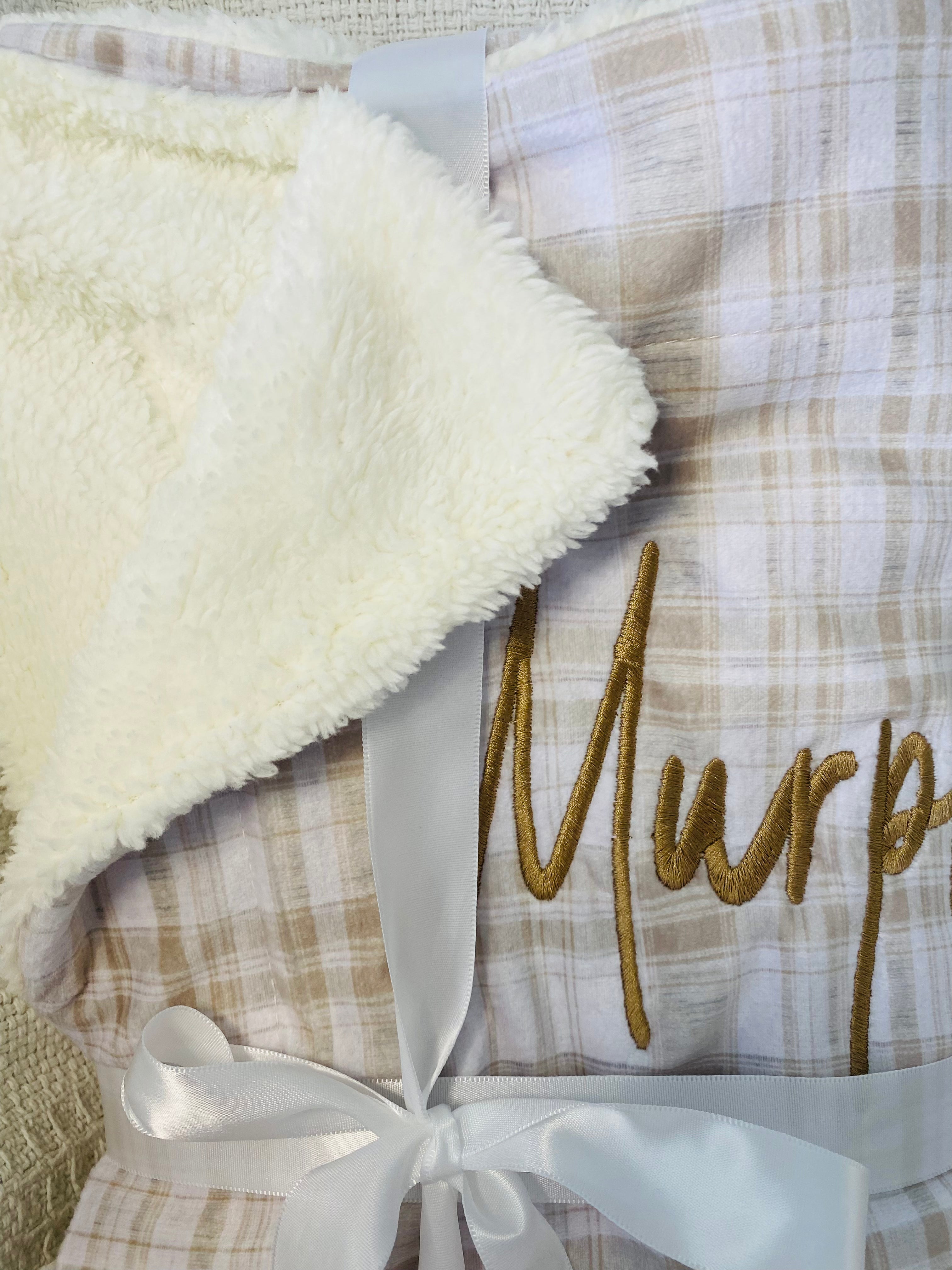 Beige, plaid print custom dog blanket