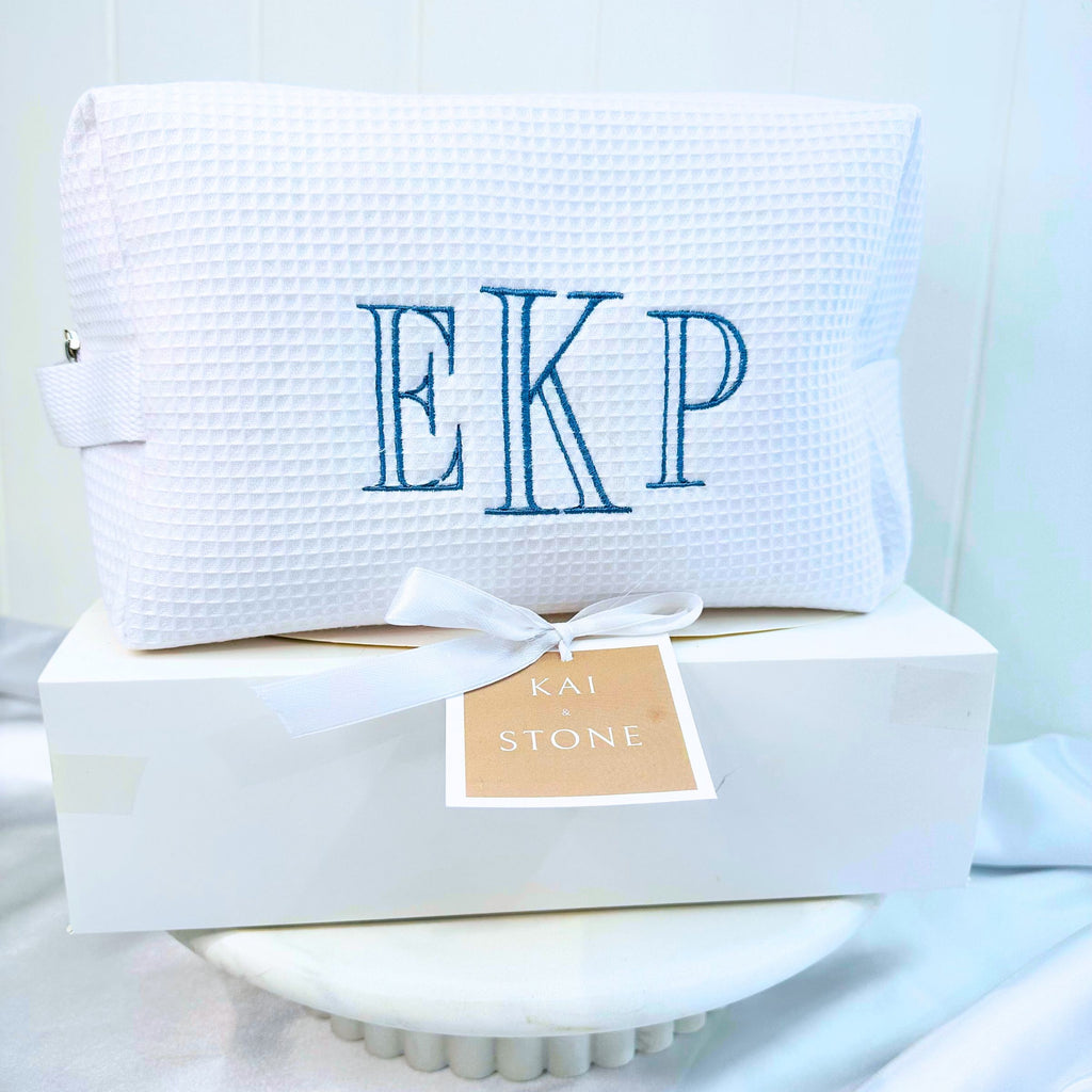 Monogram waffle makeup bag, monogram initial gift bag