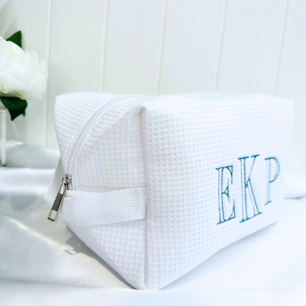 Monogram waffle makeup bag, monogram initial gift bag