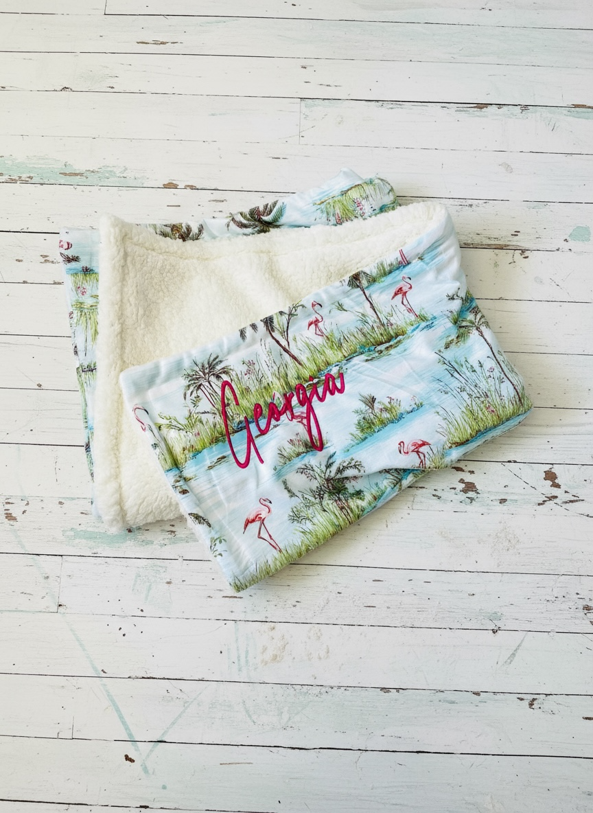 flamingo blanket, custom named blanket, signature range