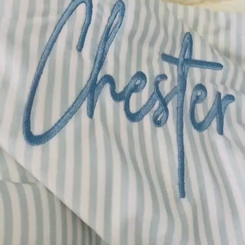 Blue coastal stripe custom dog blanket, Signature range